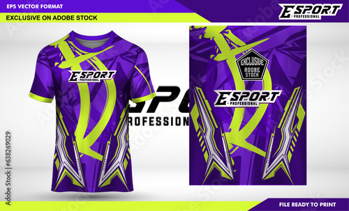 decal Racing jersey pattern design. gaming pattern on purple and neon background for soccer kit, football kit, e-sport, t shirt mockup template. Fabric pattern. Abstract background Vector Illustration