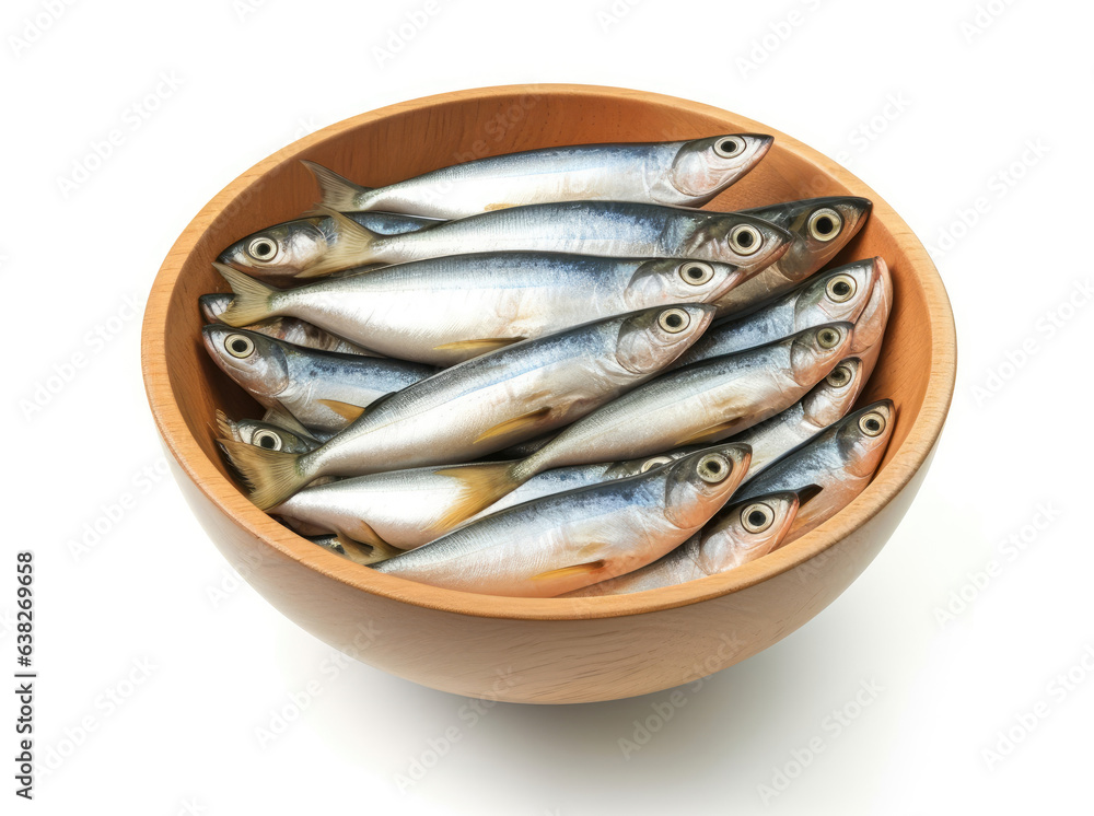 Bowl with small fish isolated on white background Bowl with small fish isolated on white background