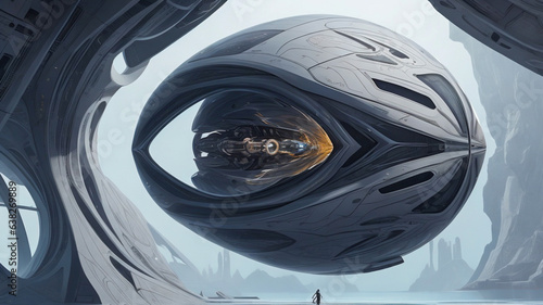 Sci-fi massive alien vehicle landing 