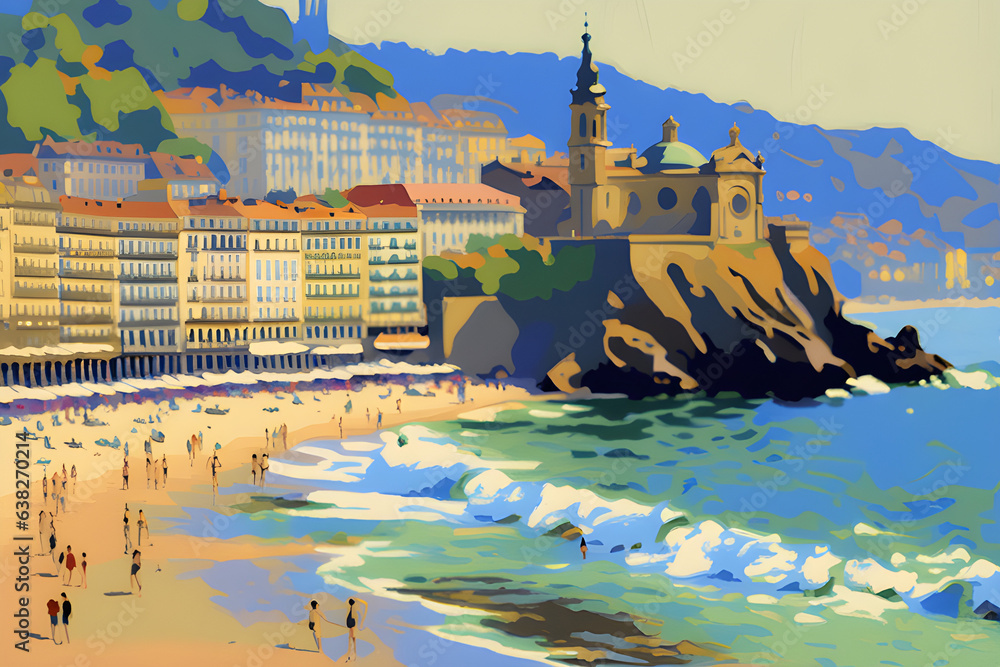 Obraz premium San Sebastian Beach in Spain. Generative AI