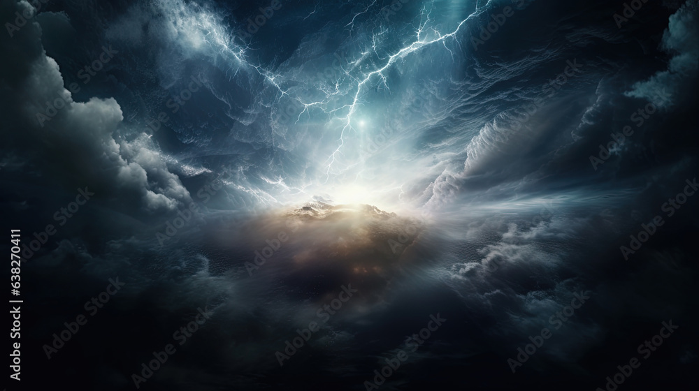 A Single Bright Star Shines Through Casting A Beam of Light on to a Turbulent Backdrop A Swirling Nebula Clouds of Thunderstorm AI Generative