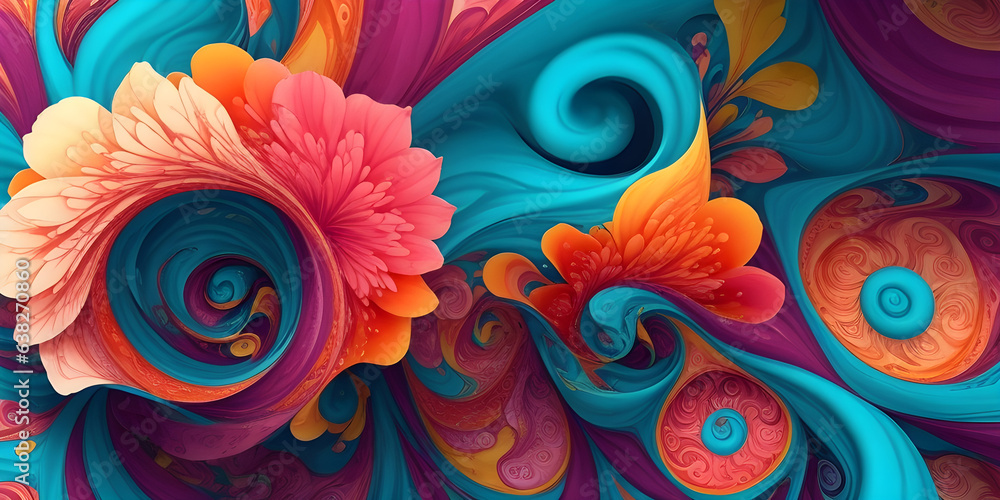 extremely colurful and vibrant swirly and flowery background - Generative AI