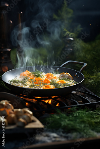 Cooking in nature, near the campfire