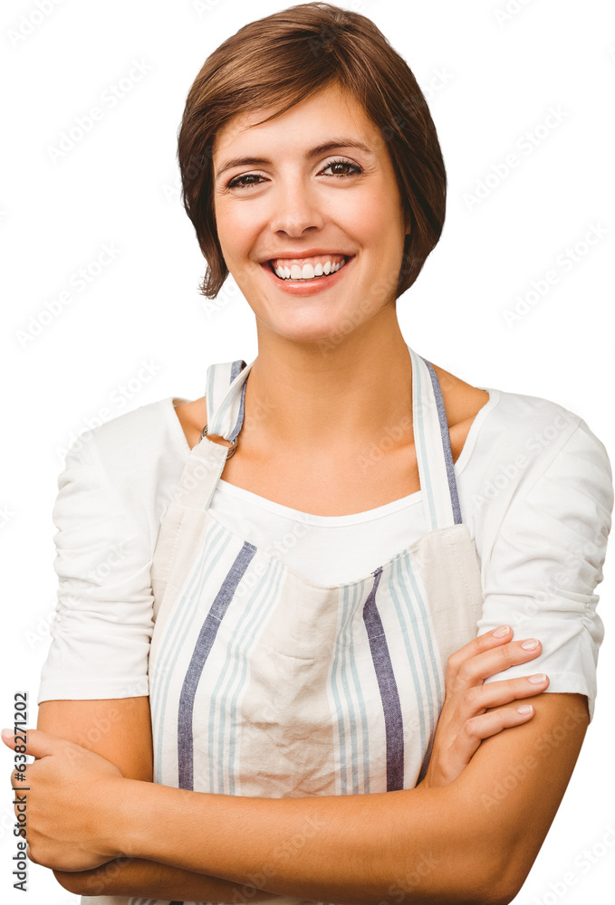 Digital png photo of caucasian woman wearing apron on transparent background