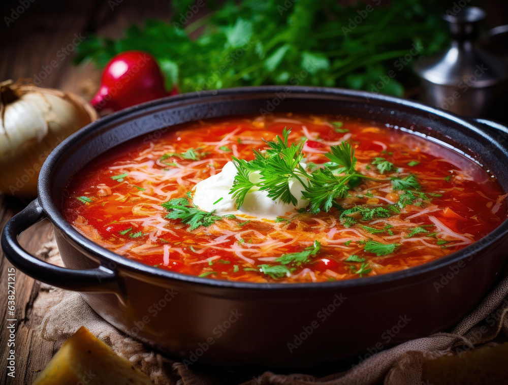 Traditional Ukrainian vegetable soup borscht Traditional Ukrainian vegetable soup borscht