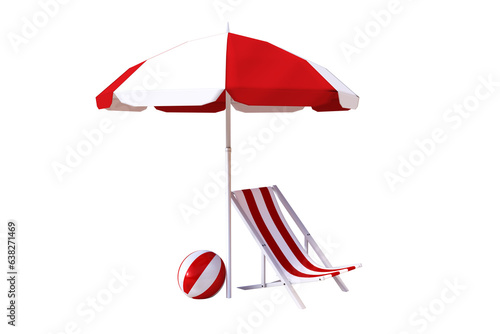 Digital png illustration of umbrella, deckchair and ball on transparent background