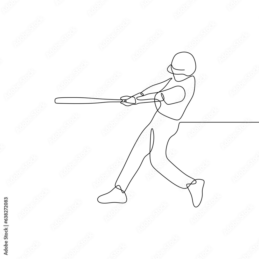 Continuous single line art of a man playing baseball
