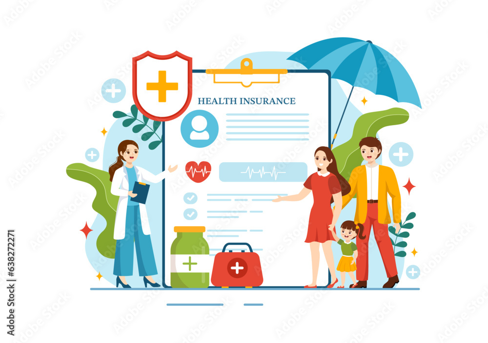 Health Insurance Vector Illustration with Medical Document Form for Healthcare Protection Service in Flat Cartoon Hand Drawn Background Templates