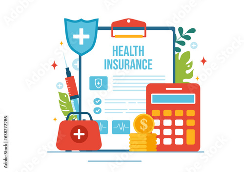 Health Insurance Vector Illustration with Medical Document Form for Healthcare Protection Service in Flat Cartoon Hand Drawn Background Templates