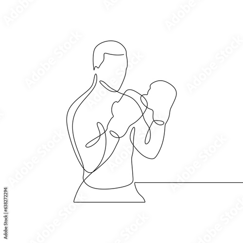 Continuous single-line art of a man with martial arts moves