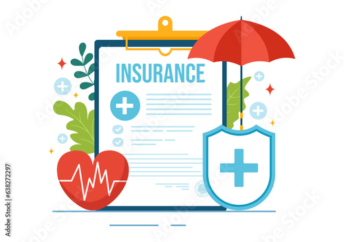 Health Insurance Vector Illustration with Medical Document Form for Healthcare Protection Service in Flat Cartoon Hand Drawn Background Templates