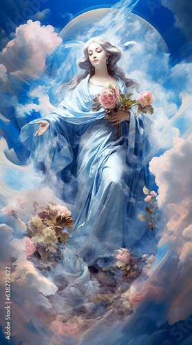 Blessed virgin mary against the blue sky. AI generated. photo
