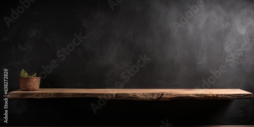 Minimalist elegance. Dark wooden table in empty space. Vintage vibes. Textured in retro design. Timeless charm. Old board as background