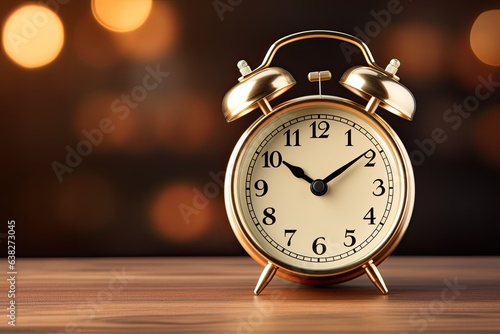 Alarm clock on wooden background. close-up shot. closeup image