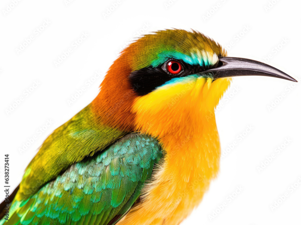 Fototapeta premium Closeup shot of a beautiful bee-eater bird isolated on a white background