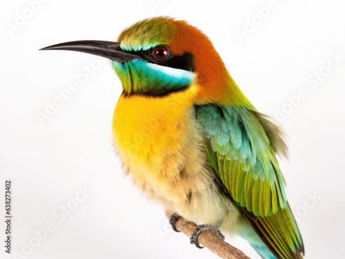 Closeup shot of a beautiful bee-eater bird isolated on a white background © Artemiy