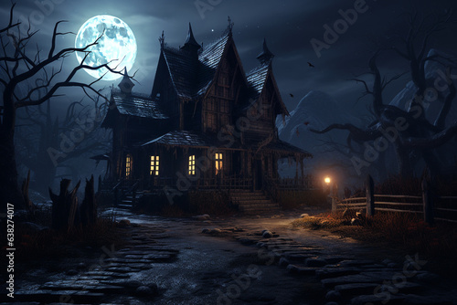Creepy vampire house at night 3d rendering