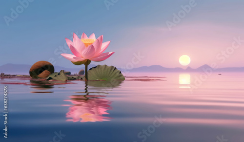 Beautiful lotus flower on the water of a calm pond
