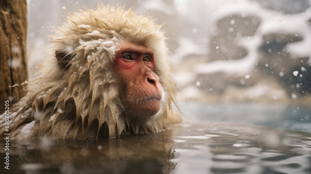 Obraz premium Monkey relaxation in the Onsen