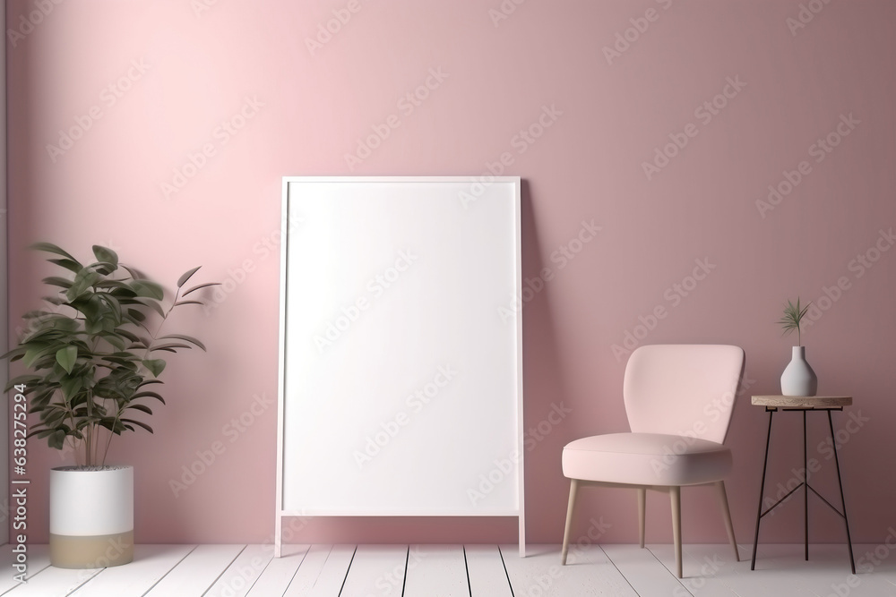Print frame mockup in barbiecore pink design room Print frame mockup in barbiecore pink design room