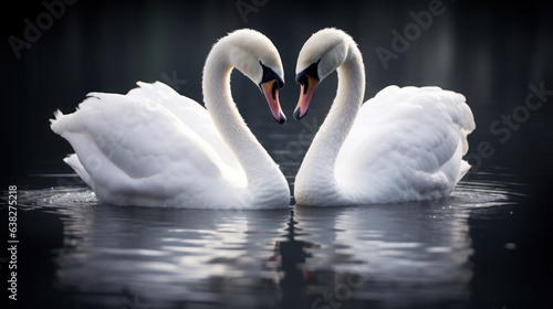 Two white swans , necks forming the shape of a love heart