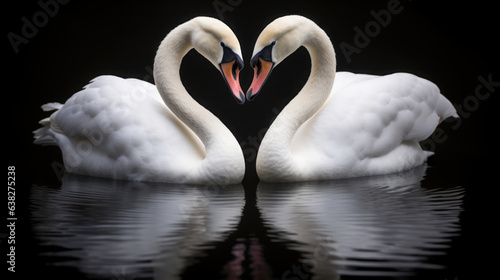 Two white swans , necks forming the shape of a love heart