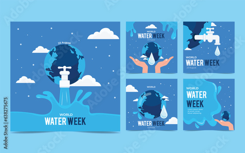 set World Water Day Concept icon banner. illustration of world water day collecting water by hand on light blue background for posters in social media, flat and feeds.