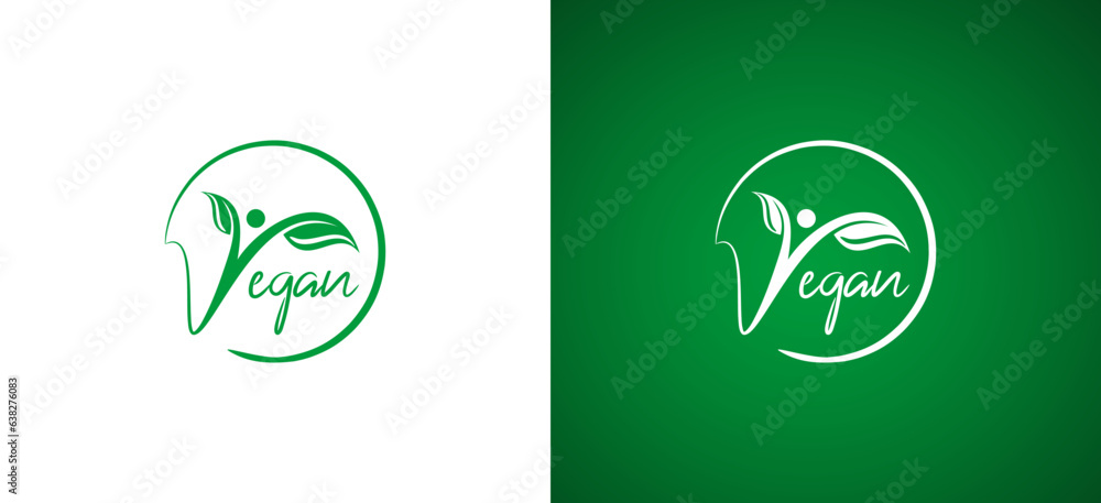 Happy human green vegan label symbol logo design - obrazy, fototapety, plakaty 