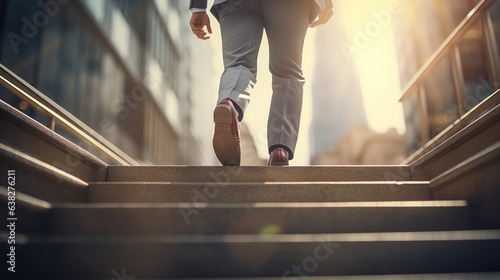 businessman feet walking up stair, grow up business