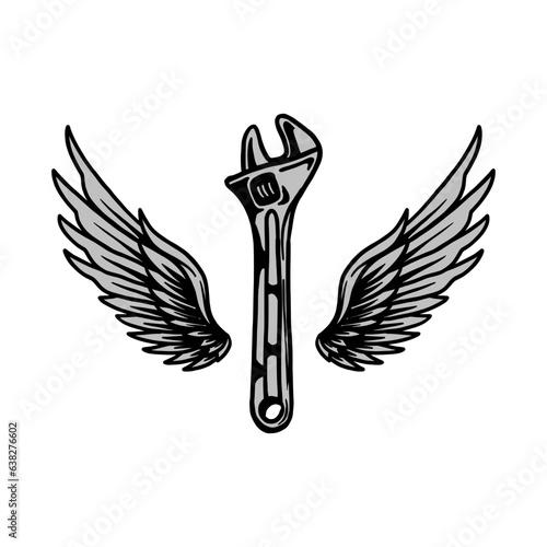 wrench roll and wings mechanic logo