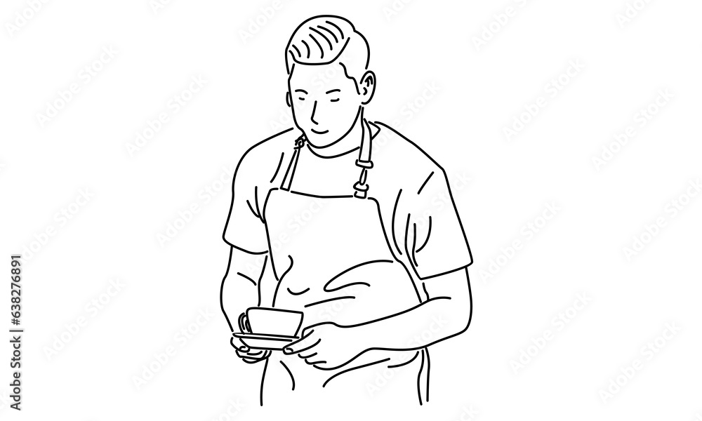line art of barista holding cup of coffee