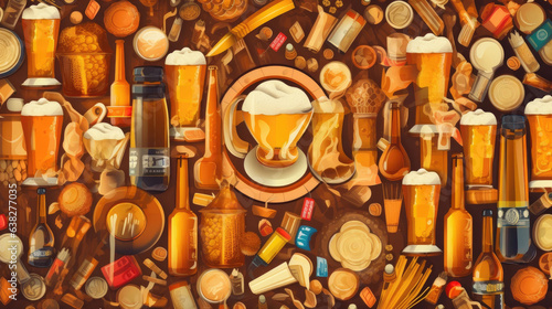 Illustration background of bottles and cans of beer