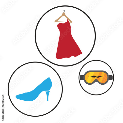 Icons of defective and damaged clothes and accessories