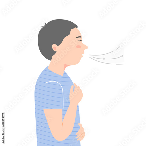 Relaxed child boy breathing exercise. flat vector illustration.	