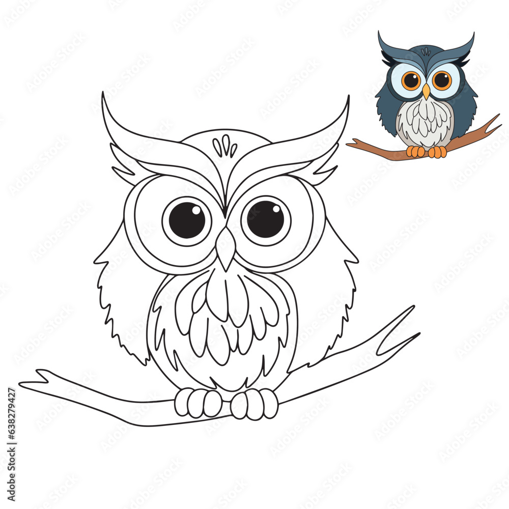 Fototapeta premium Owl doodle. Owl bird coloring page. Bird coloring book for children education. Vector illustration.