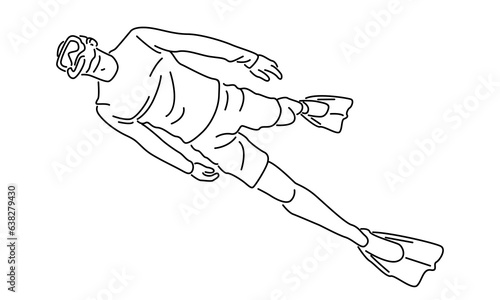 line art of scuba diver underwater in the sea