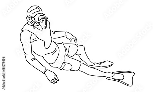 line art of scuba diver underwater in the sea