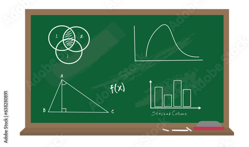 Green chalkboard with wooden frame. School blackboard with wooden frame and chalk lying vector illustration. Education and teaching ideas. Back to school concept. Education object. Flat vector.