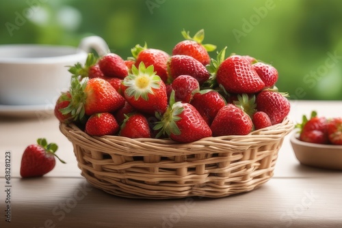 strawberries in a basket on blurred background