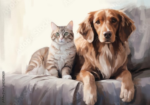 Cat and dog lying on the couch © cherezoff