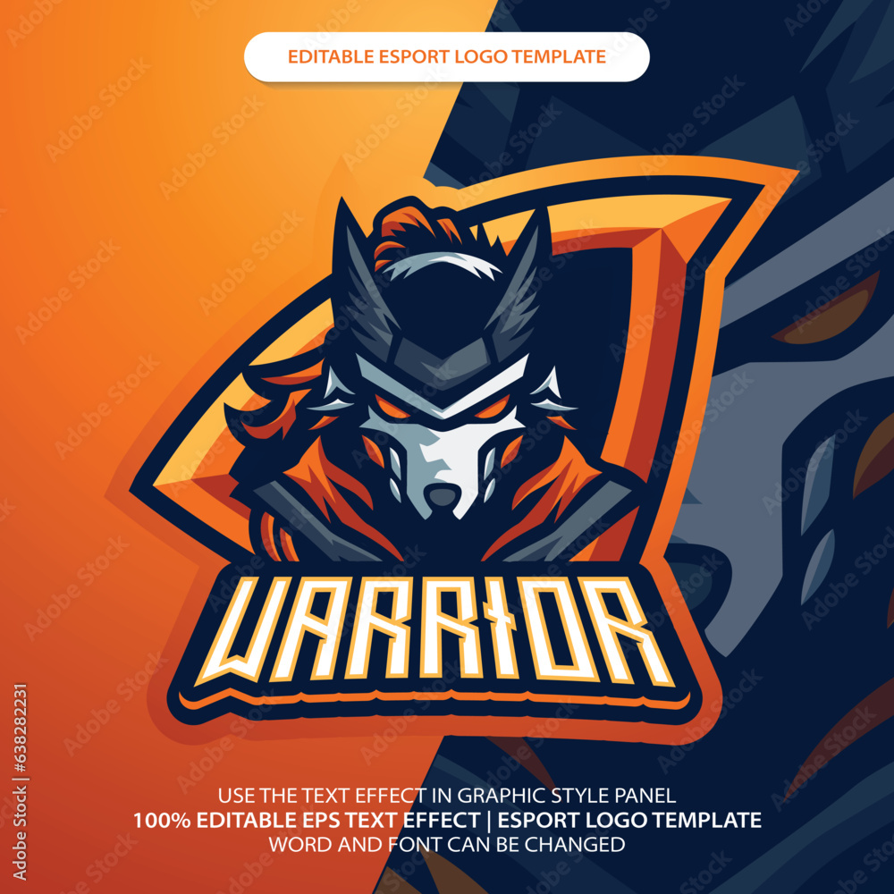 Dark Fire Wolf Warrior Legendary Esport Mascot Emblem Badge Logo Game Design. Identity for gamer streamer