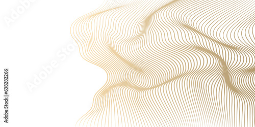 Vector abstract line art wavy flowing dynamic gold isolated on transparent background in concept luxury, wave, wind, ocean