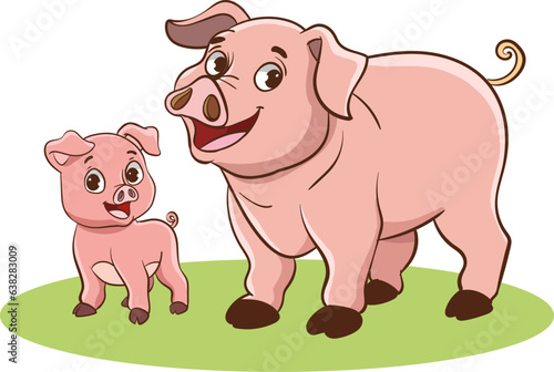 vector illustration of mother pig and baby pig