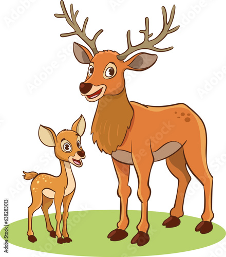 vector illustration of mother roe deer and baby roe deer