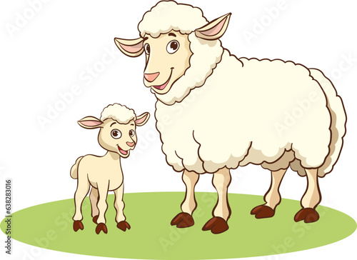 vector illustration of mother sheep and baby sheep
