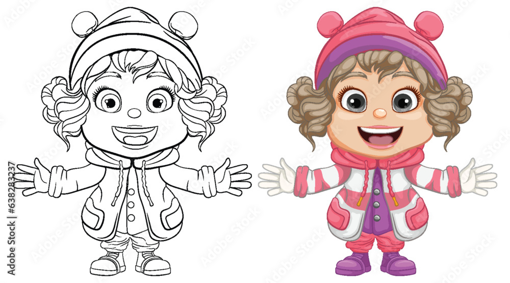 Cheerful Chubby Girl in Winter Hat and Coat Cheerful Chubby Girl in Winter Hat and Coat