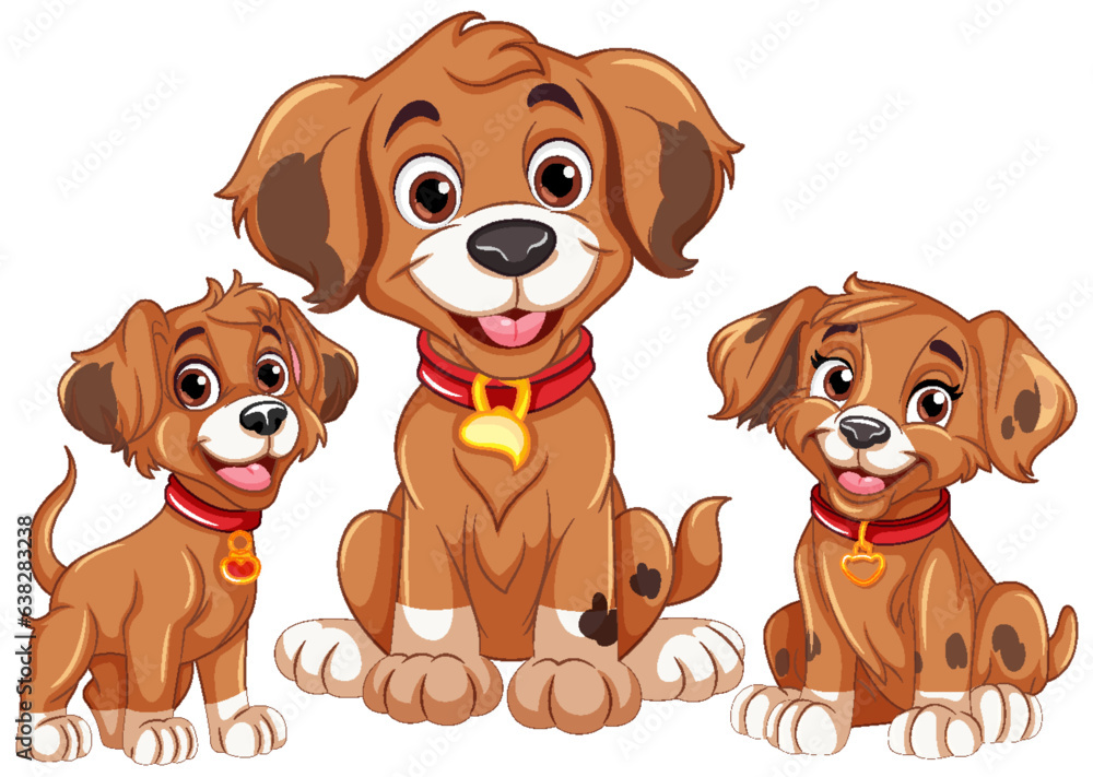 Happy Dog and Puppy in Cartoon Style