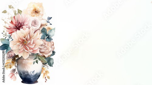 Water color of sweet Fflower in transparent glass vast for wallpaper, Art picture , decoration. photo