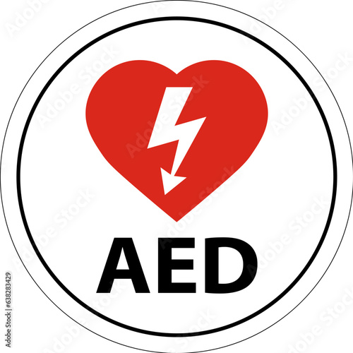 Floor Sign AED with Defib Heart, Red Border Floor Sign