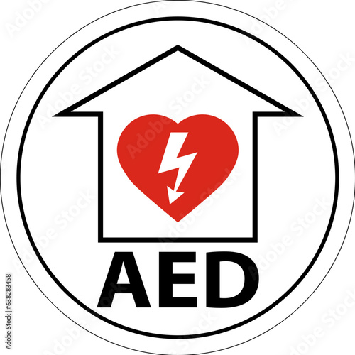 Floor Sign AED with Defib Heart, Red Border Floor Sign